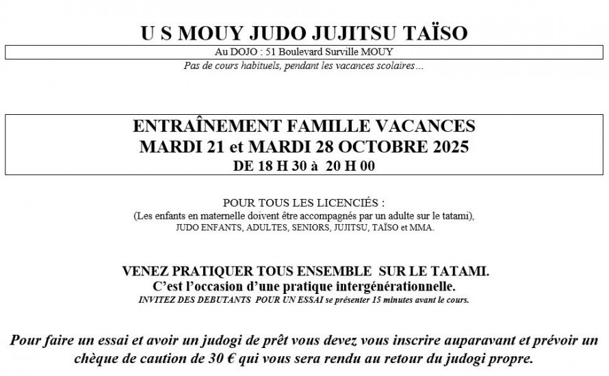 ENTRAINEMENT FAMILLE VACANCES